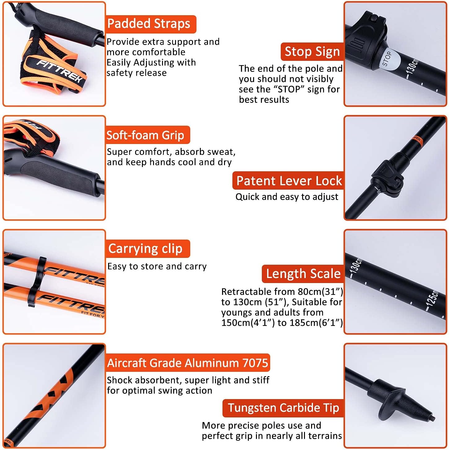 FitTrek Nordic Walking Poles for Men Women - 2 Pack Aluminum Nordic Walking Sticks - Nordic Poles with Ergonomic Grip Adjustable Ultralight for Hiking, Camping, Trekking, Mountaineering, Backpacking